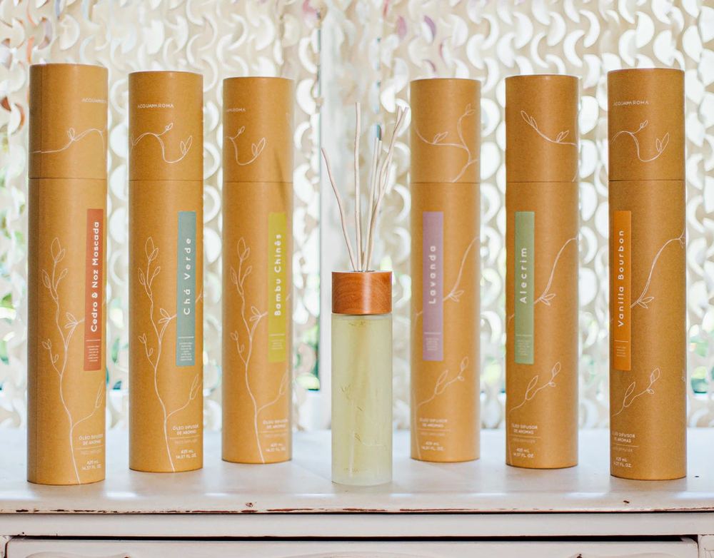Embalagens da linha de difusores Acqua Aroma
