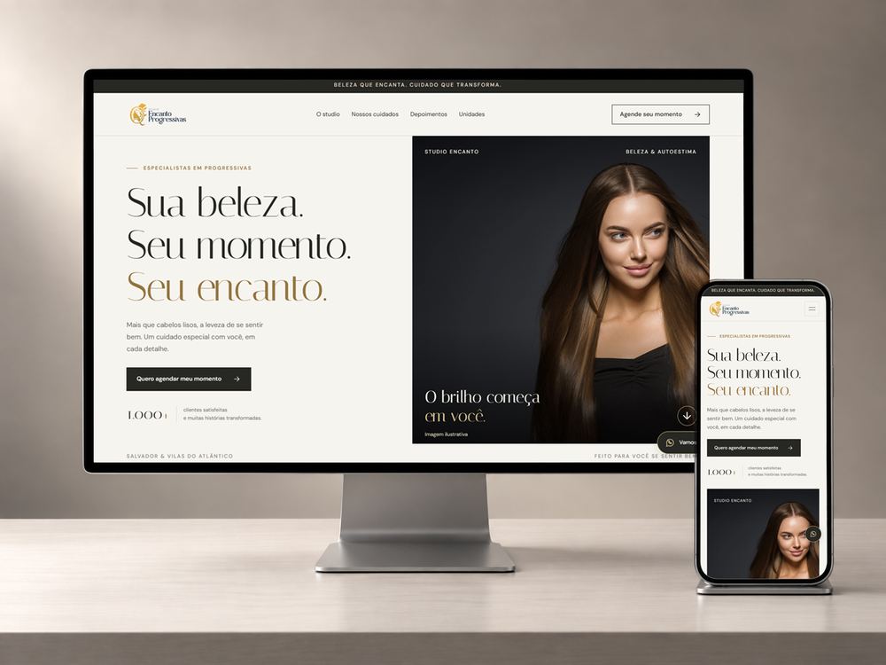 Site profissional do Studio Encanto, salão especializado em progressivas